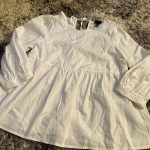 White Cotton Slightly Cropped Peasant Top